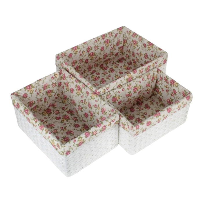 Red Hamper White Paper Rope Rectangular Storage Basket with Garden Rose Cotton Lining