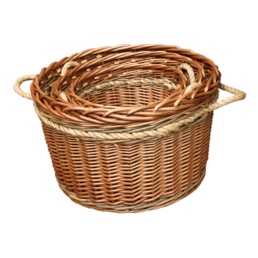 Red Hamper Set of 3 Buff Rope Handled Log basket