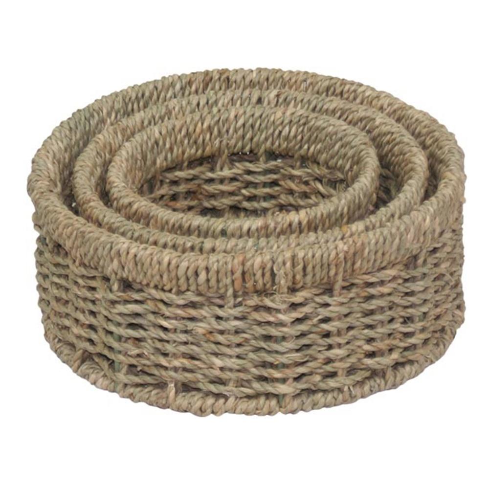 Red Hamper Set of 3 Round Seagrass Small Tray