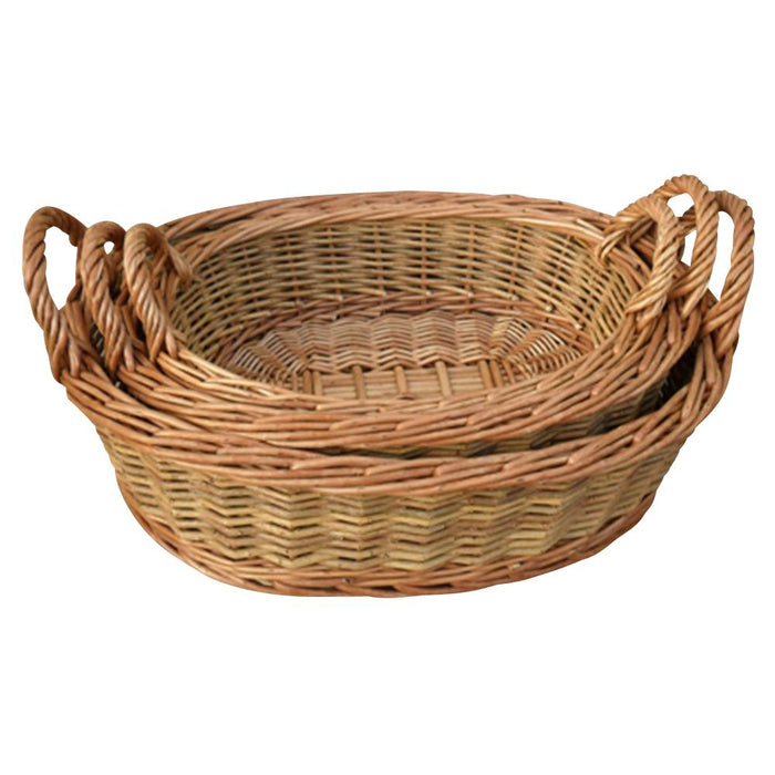 Red Hamper Set of 3 Two Tone Green Oval with Handles Willow Trays