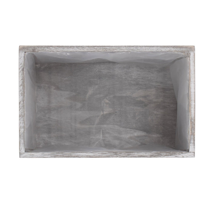 Red Hamper Vintage White Wash Effect Wooden Planter With Plastic Lining
