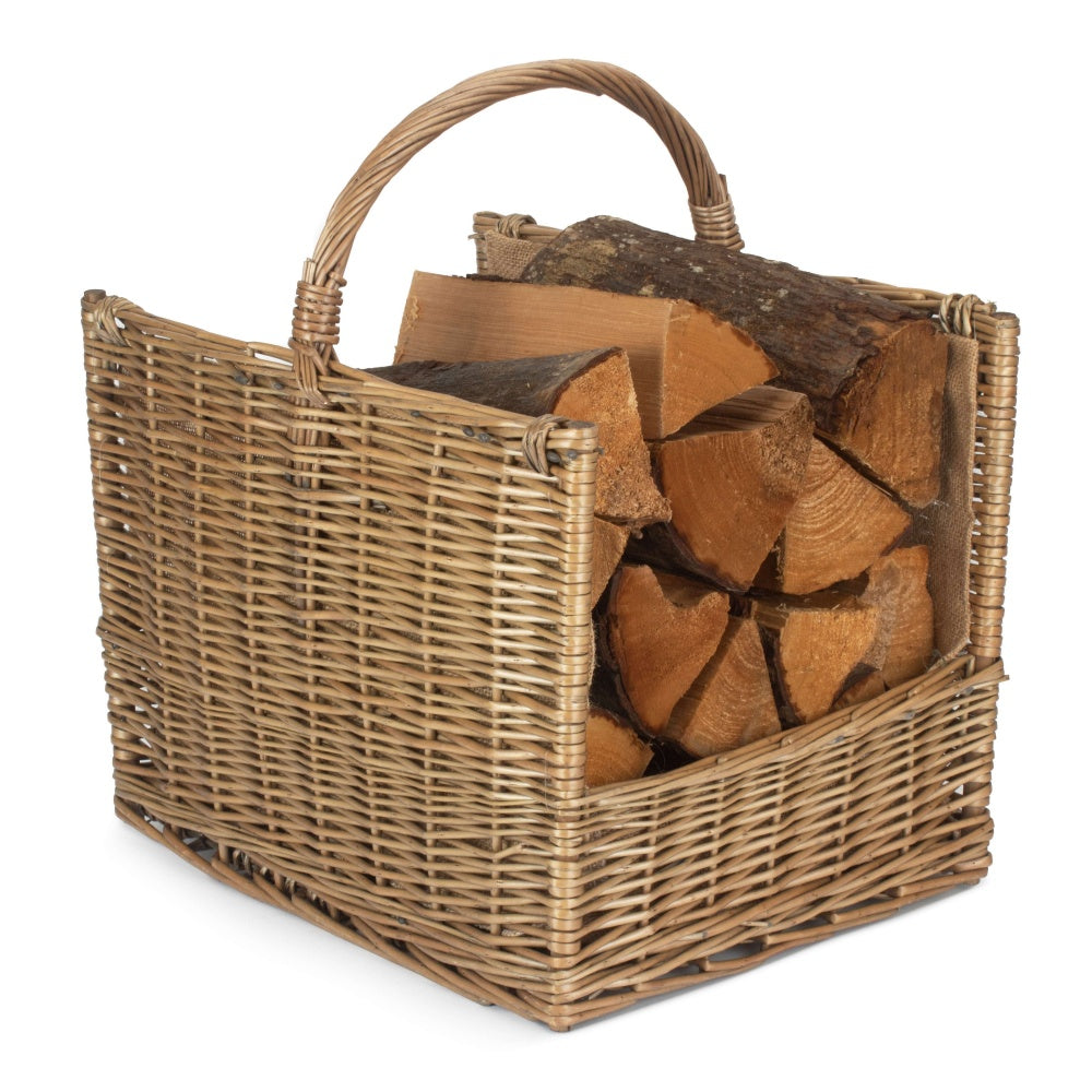 Red Hamper Antique Wash Open End Wicker Log Basket