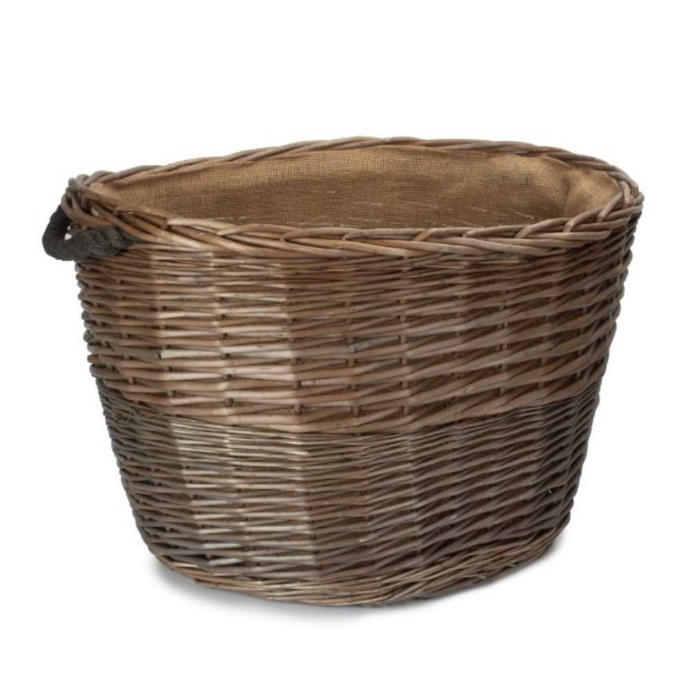 Red Hamper Oval Hessian Lined Wicker Log Basket
