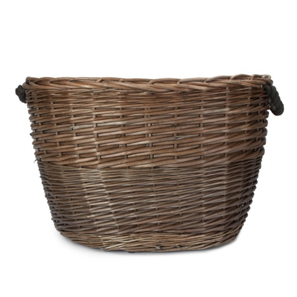 Red Hamper Oval Hessian Lined Wicker Log Basket