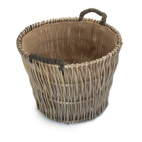Red Hamper Round Grey Hessian Lined Wicker Log Basket