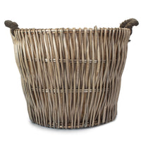 Red Hamper Round Grey Hessian Lined Wicker Log Basket