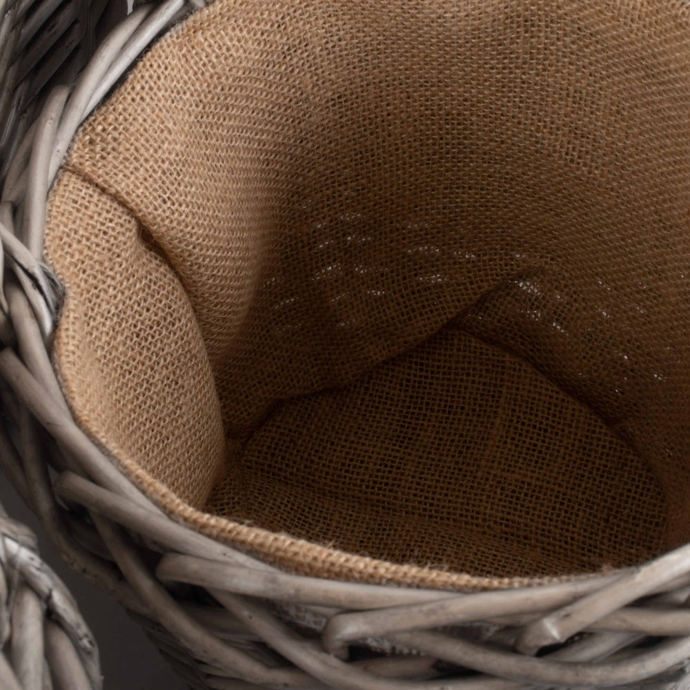 Red Hamper Round Antique Wash Finish Wicker Lined Wicker Log Basket