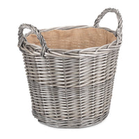 Red Hamper Round Antique Wash Finish Wicker Lined Wicker Log Basket
