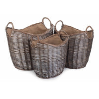 Red Hamper Scoop Neck Antique Wash Hessian Lined Wicker Log Basket