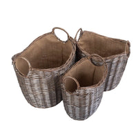 Red Hamper Scoop Neck Antique Wash Hessian Lined Wicker Log Basket