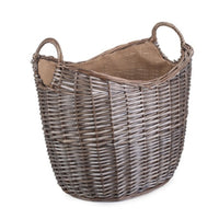 Red Hamper Scoop Neck Antique Wash Hessian Lined Wicker Log Basket
