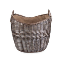 Red Hamper Scoop Neck Antique Wash Hessian Lined Wicker Log Basket