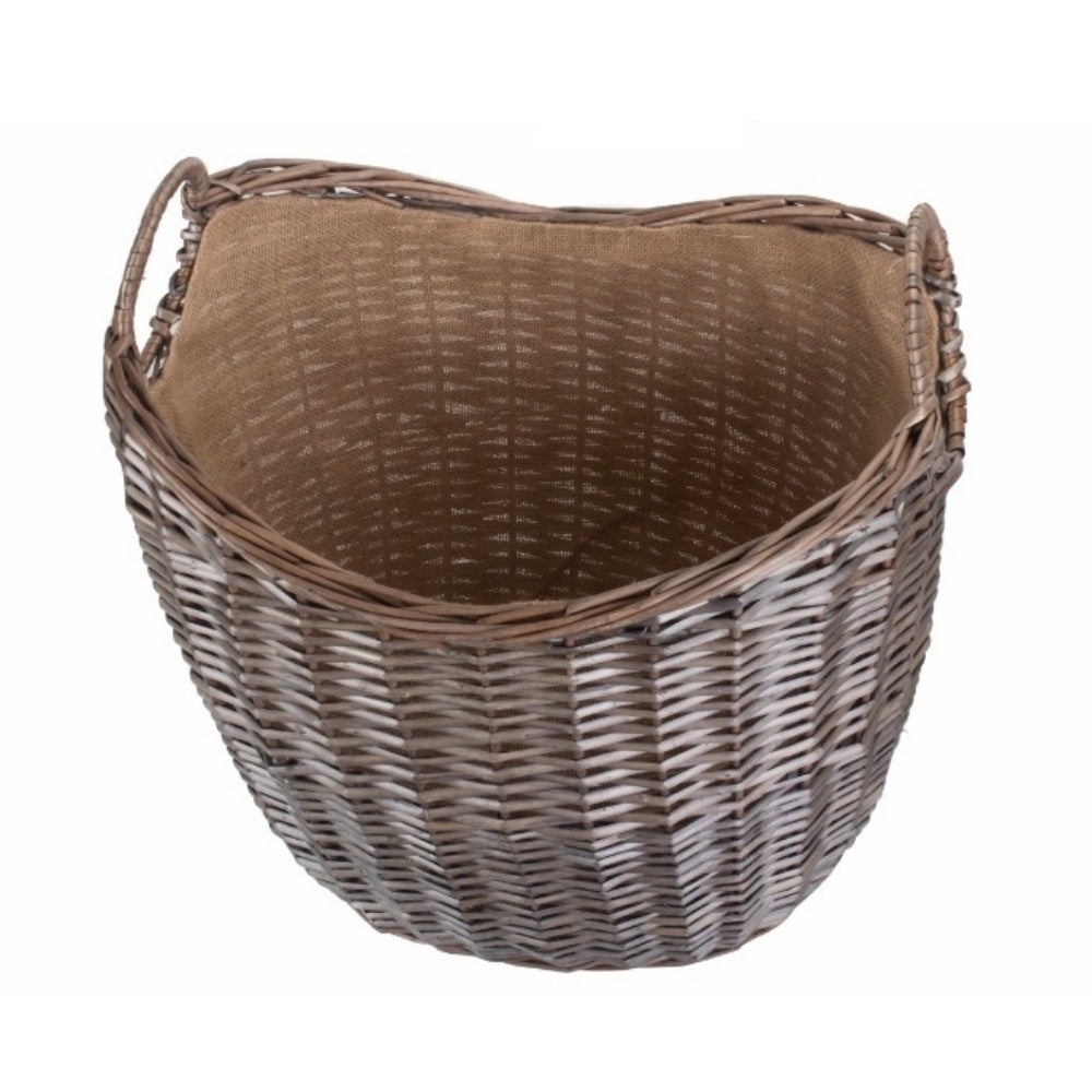 Red Hamper Scoop Neck Antique Wash Hessian Lined Wicker Log Basket