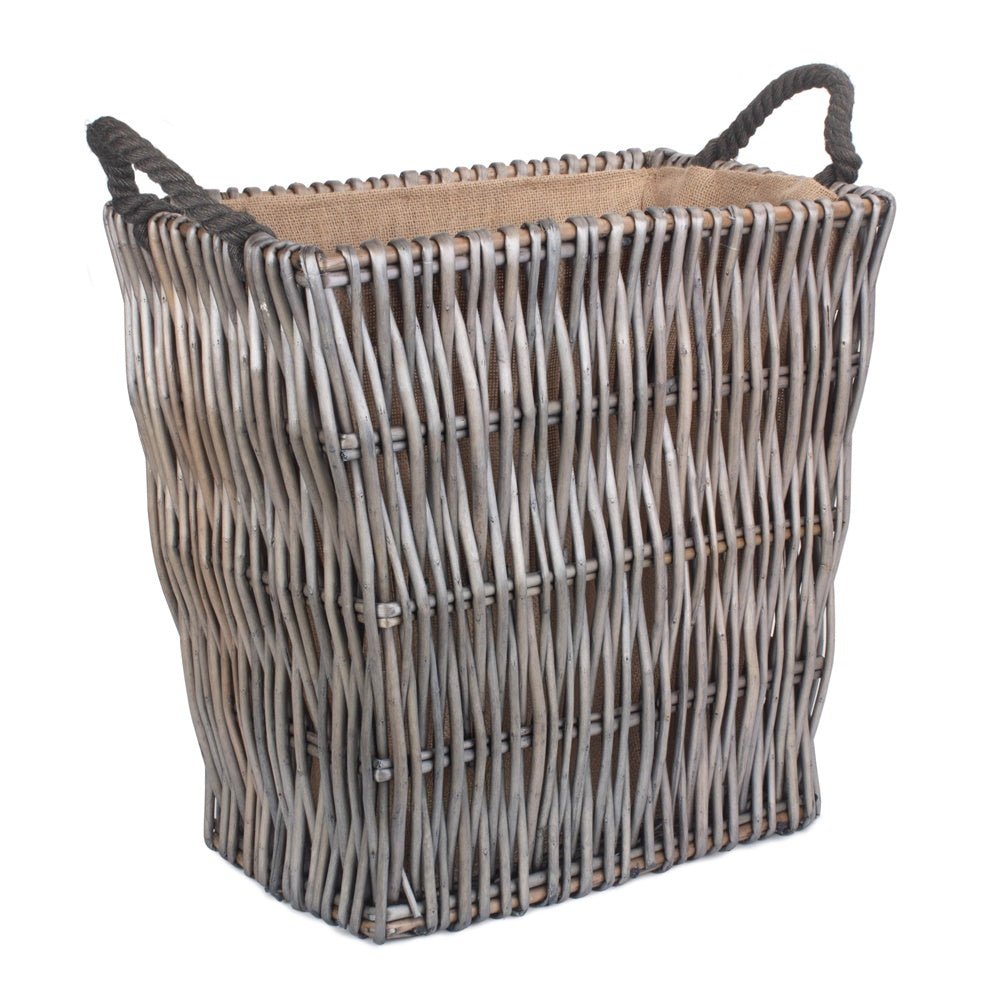 Red Hamper Grey Rectangular Wicker Log Basket