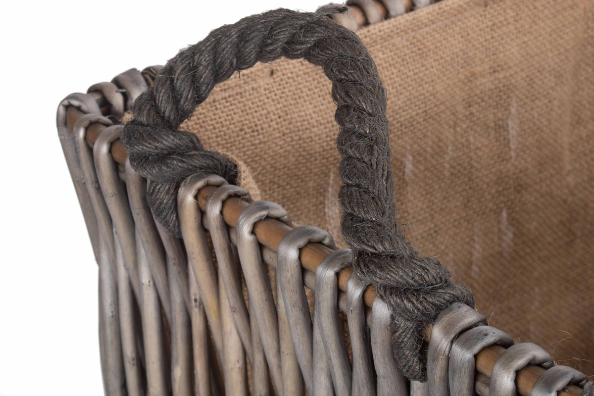 Red Hamper Grey Rectangular Wicker Log Basket