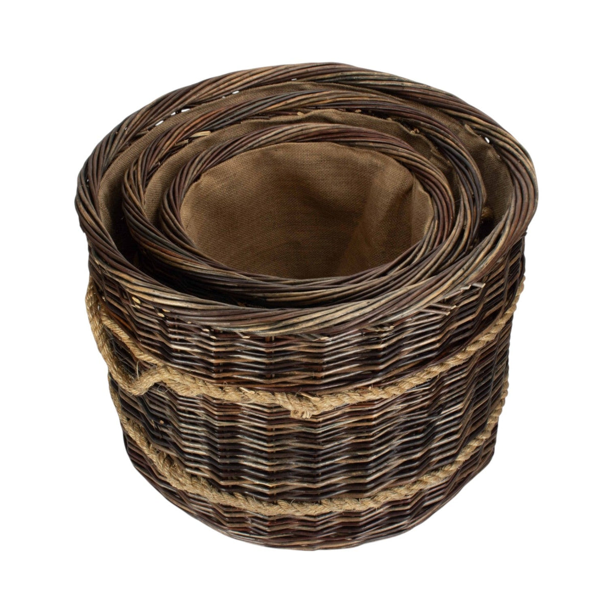 Round Hessian Lined Heritage Rope Lined Log Basket