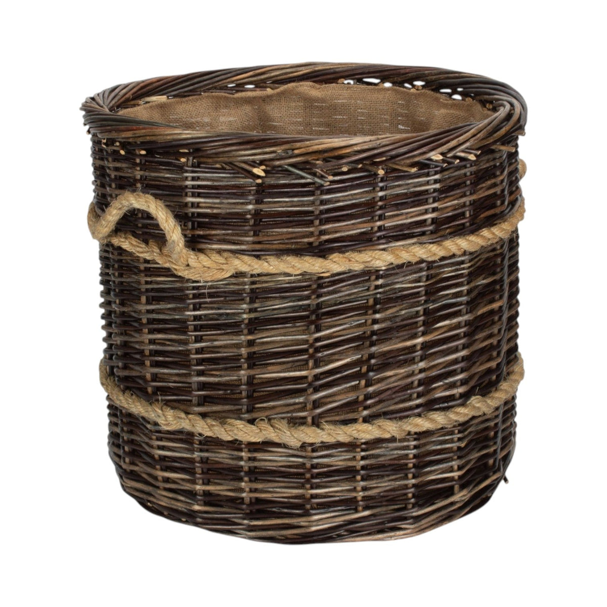 Round Hessian Lined Heritage Rope Lined Log Basket