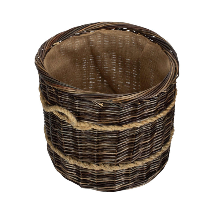 Round Hessian Lined Heritage Rope Lined Log Basket