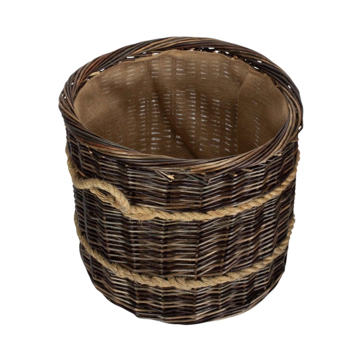 Red Hamper Round Hessian Lined Heritage Rope Lined Log Basket