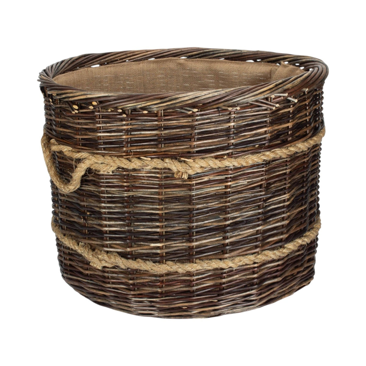 Round Hessian Lined Heritage Rope Lined Log Basket