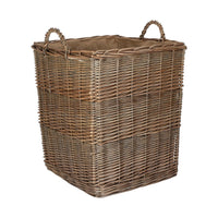 Tall Square Lined Wicker Log Basket With Hessian Lining
