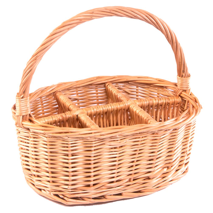 Red Hamper Wicker Oval Glass or Cutlery Drinks Basket 6 Partition