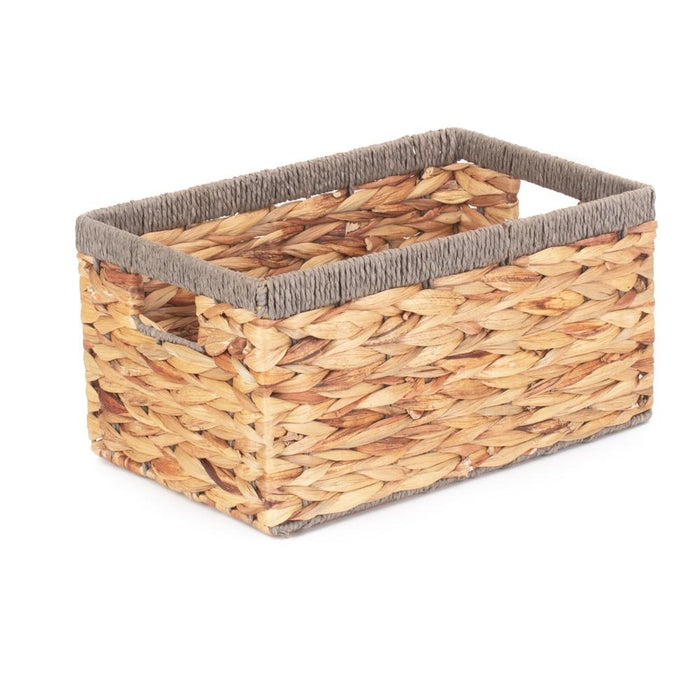 Red Hamper Water Hyacinth With Grey Rope Border Rectangular Storage Basket