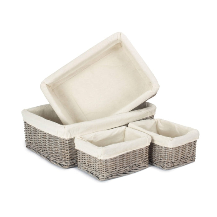 Red Hamper Wicker Grey Wash Lined Storage Tray