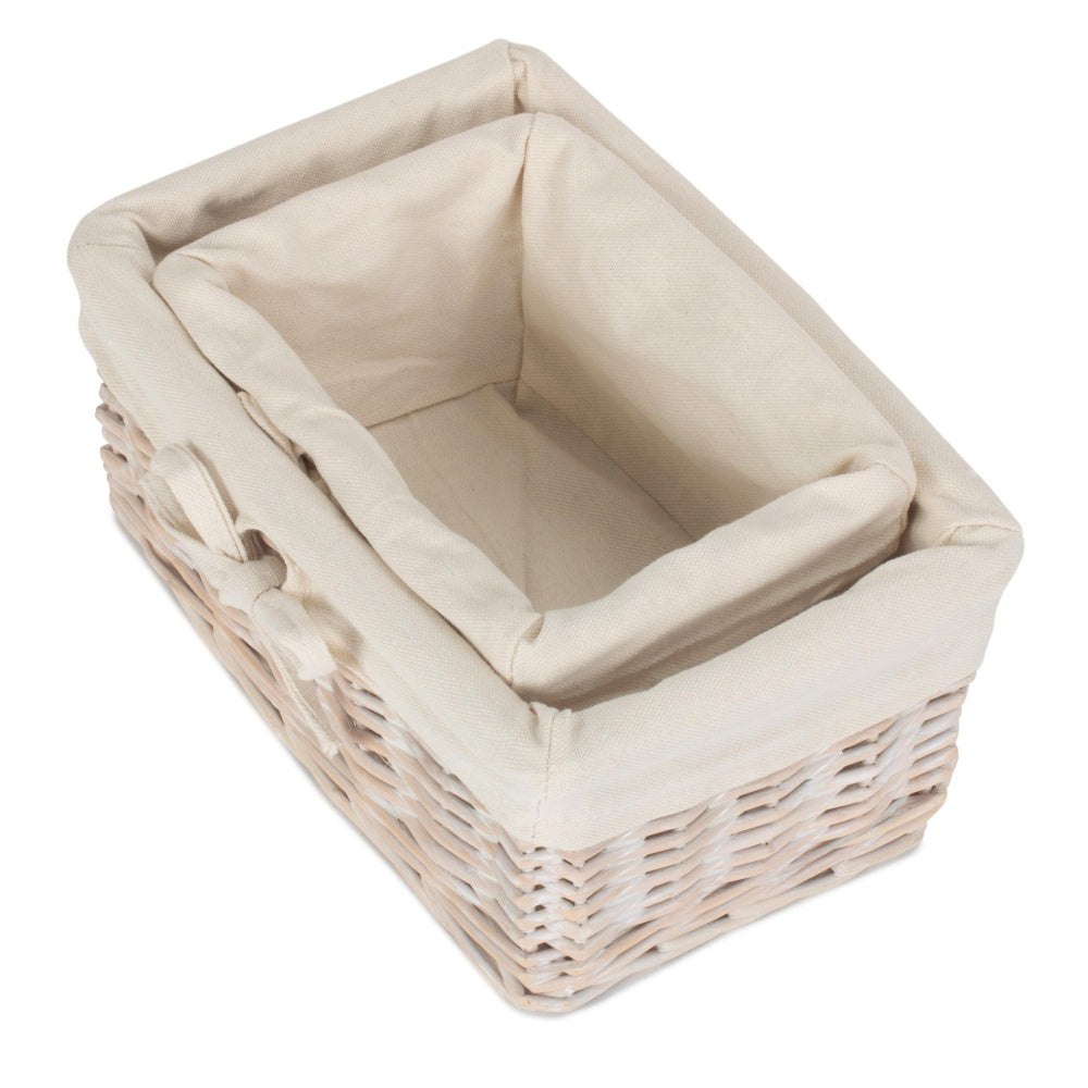 Red Hamper Set of 2 White Wash Finish Cotton Lined Willow Tray