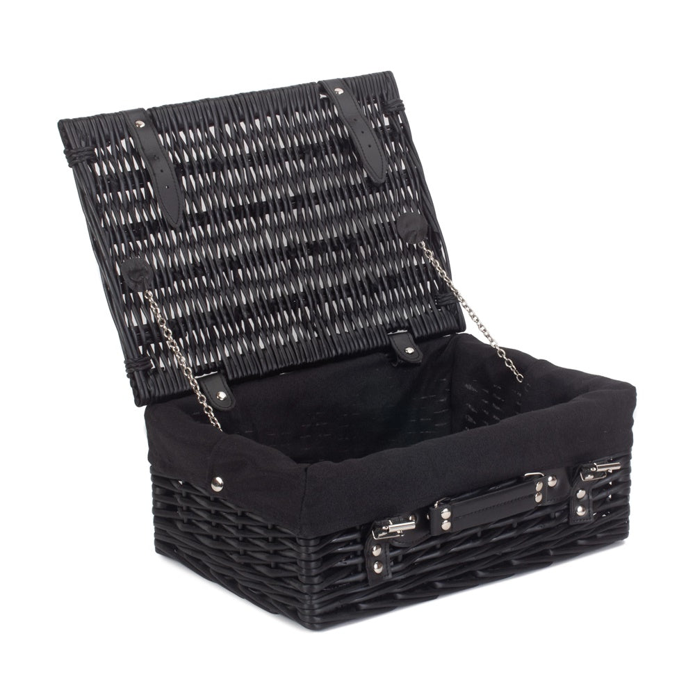 The Willow Basket 46cm Empty Black Willow Picnic Basket With Cotton Lining