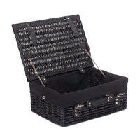 The Willow Basket 46cm Empty Black Willow Picnic Basket With Cotton Lining