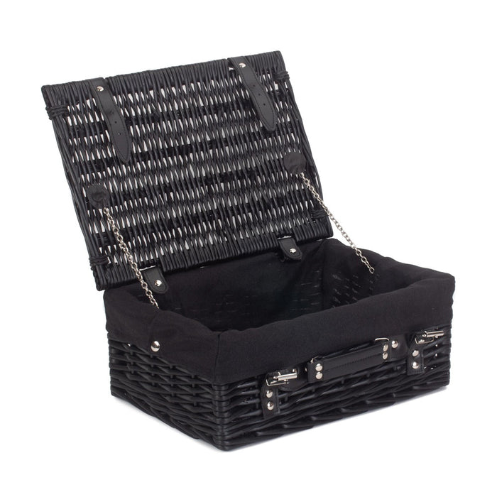 The Willow Basket 46cm Empty Black Willow Picnic Basket With Cotton Lining