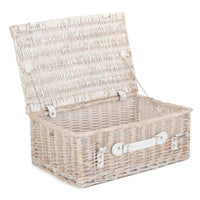 The Willow Basket 45cm White Wash Empty Picnic Basket