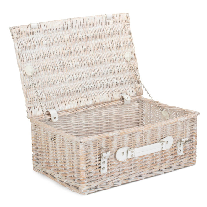 The Willow Basket 45cm White Wash Empty Picnic Basket