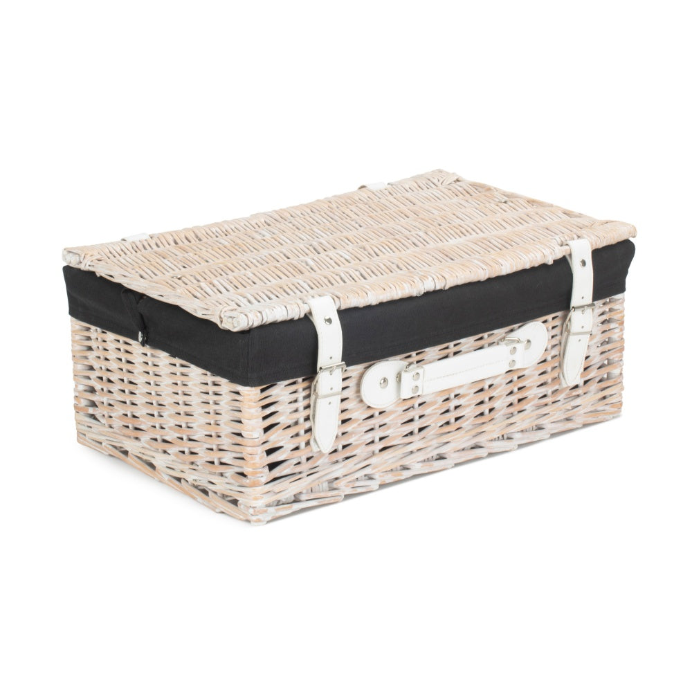 The Willow Basket 45cm White Wash Empty Picnic Basket