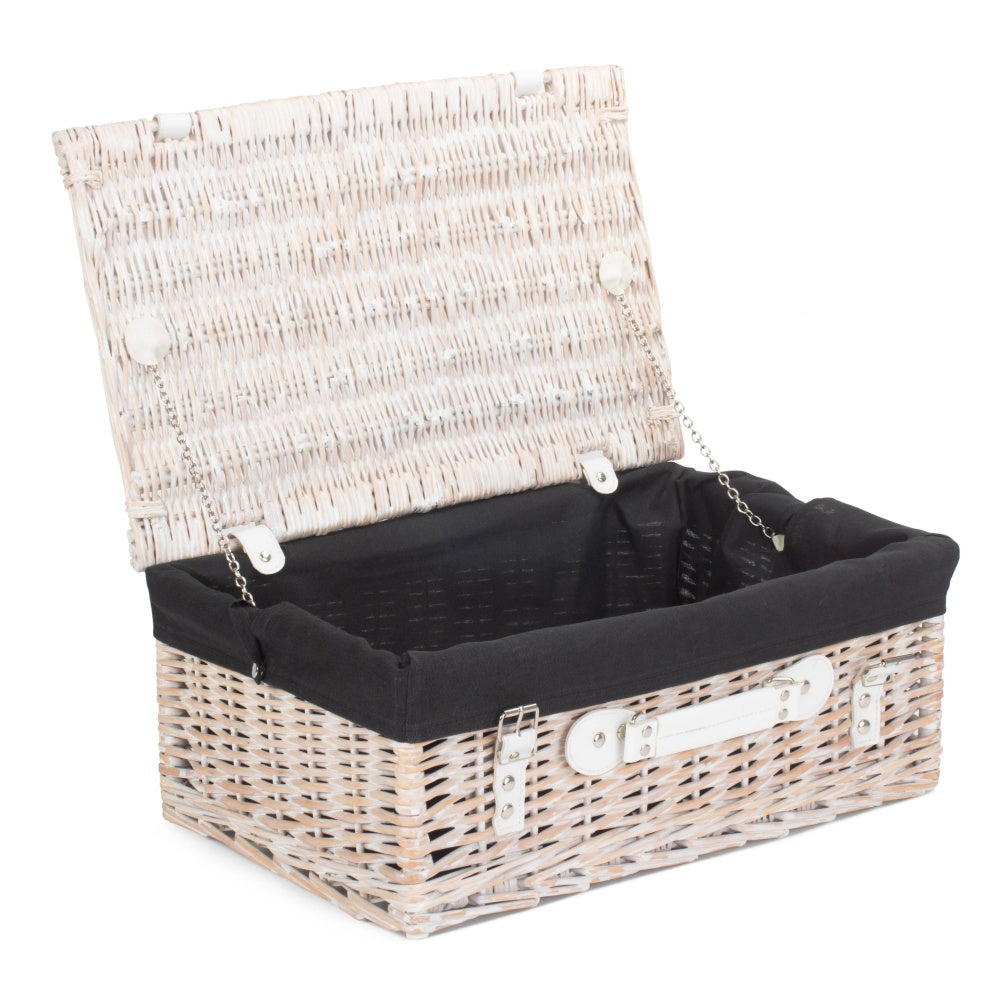 The Willow Basket 45cm White Wash Empty Picnic Basket