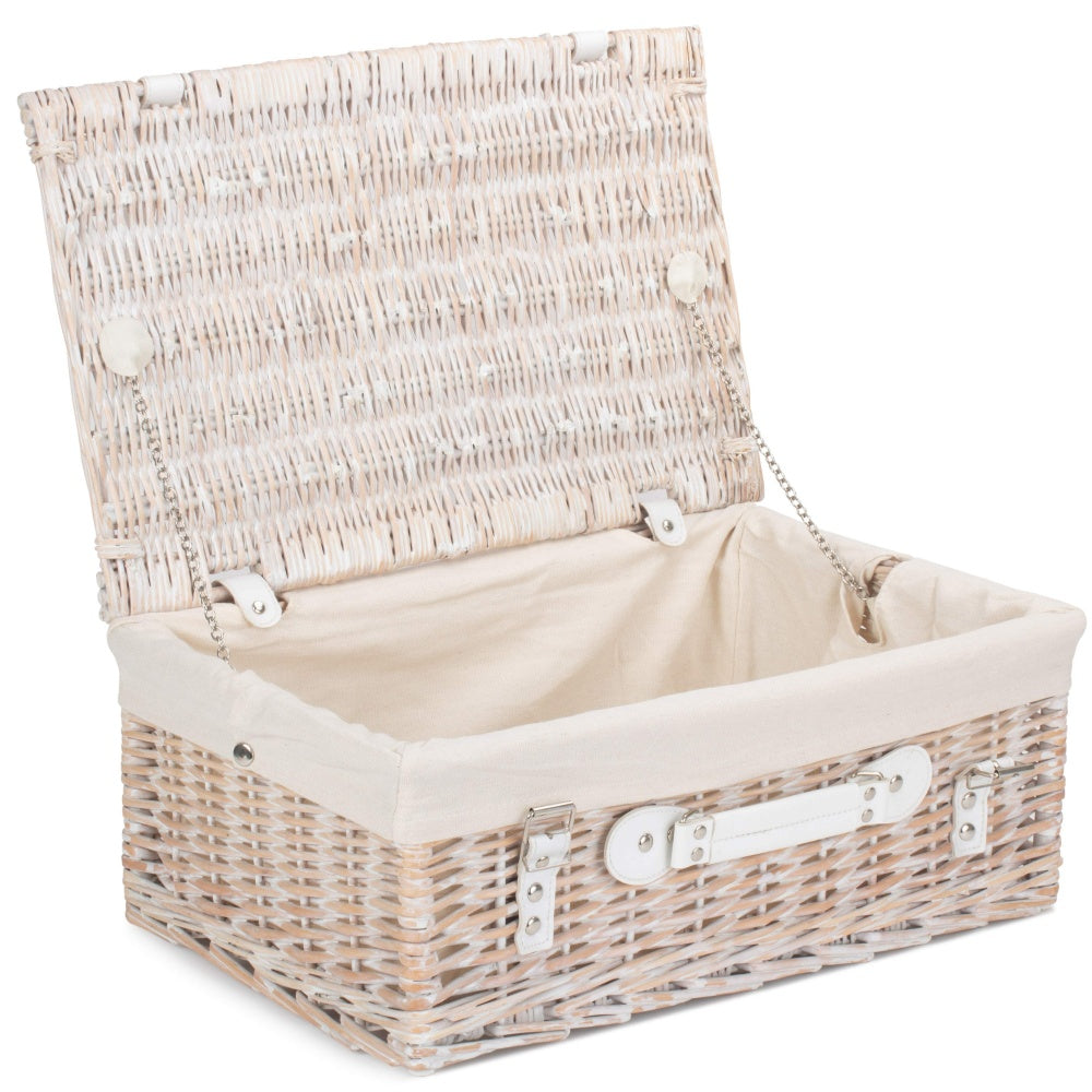The Willow Basket 45cm White Wash Empty Picnic Basket