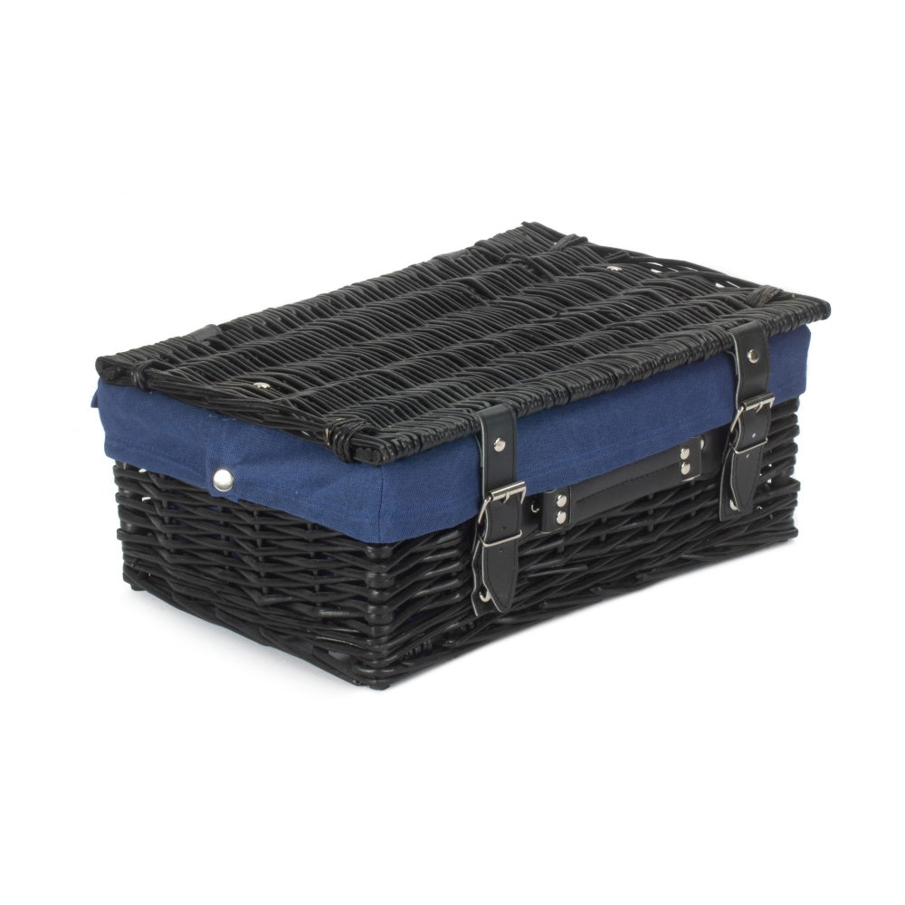 36cm Empty Black Willow Picnic Basket With Cotton Lining