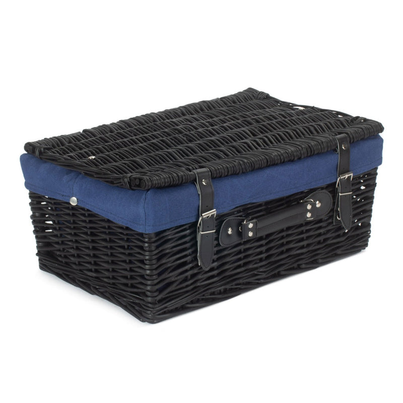 46cm Empty Black Willow Picnic Basket With Cotton Lining