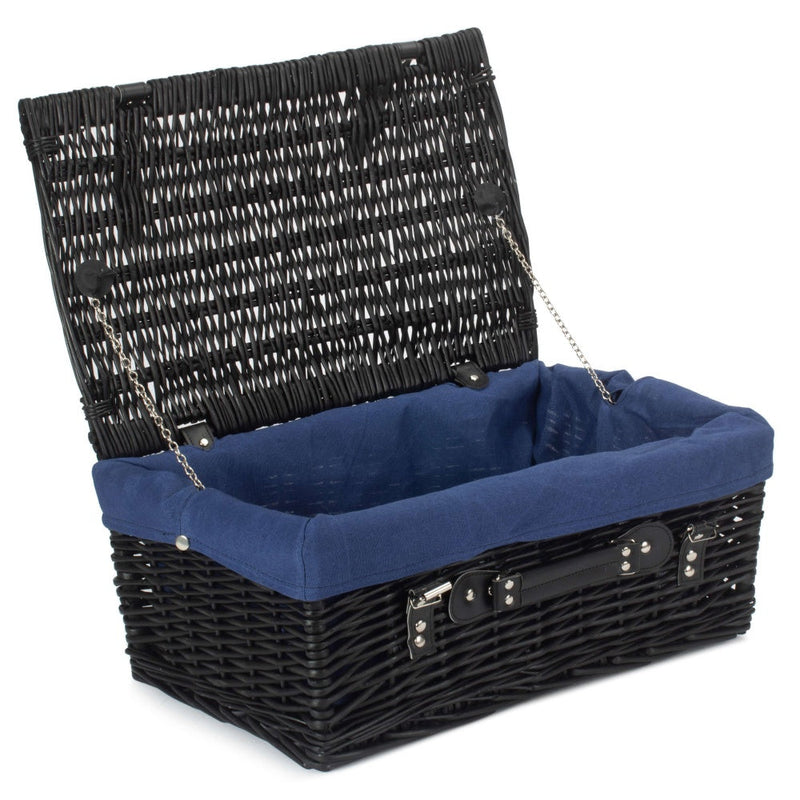 The Willow Basket 46cm Empty Black Willow Picnic Basket With Cotton Lining