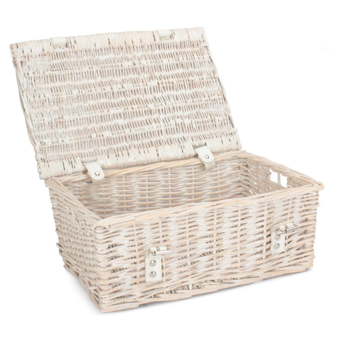 The Willow Basket 35cm Empty Wicker Whitewash Picnic Basket