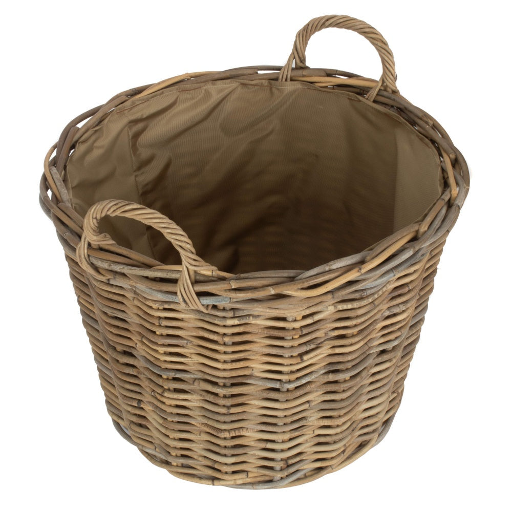Round Grey Rattan Log Basket
