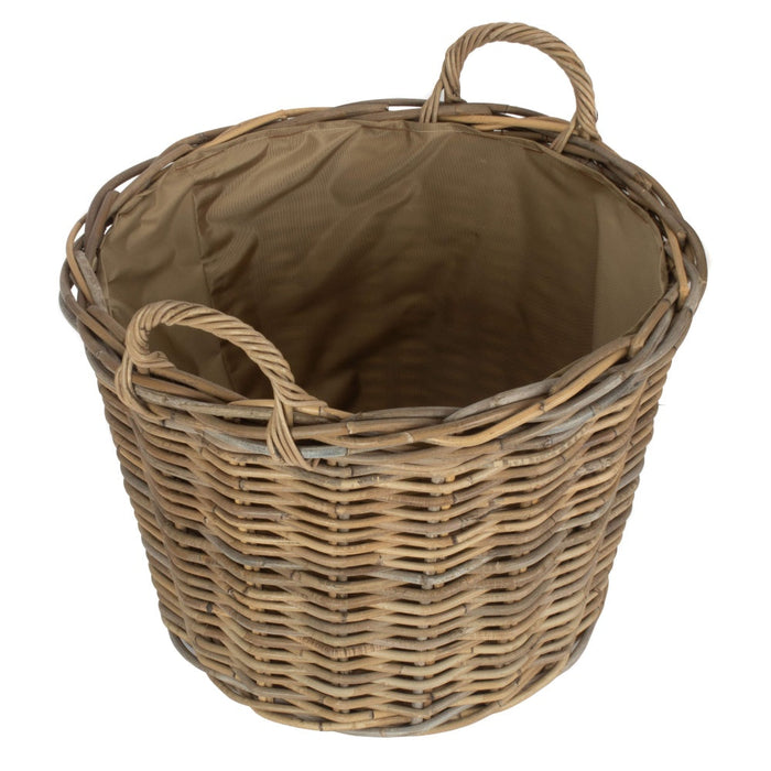 The Willow Basket Round Grey Rattan Log Basket