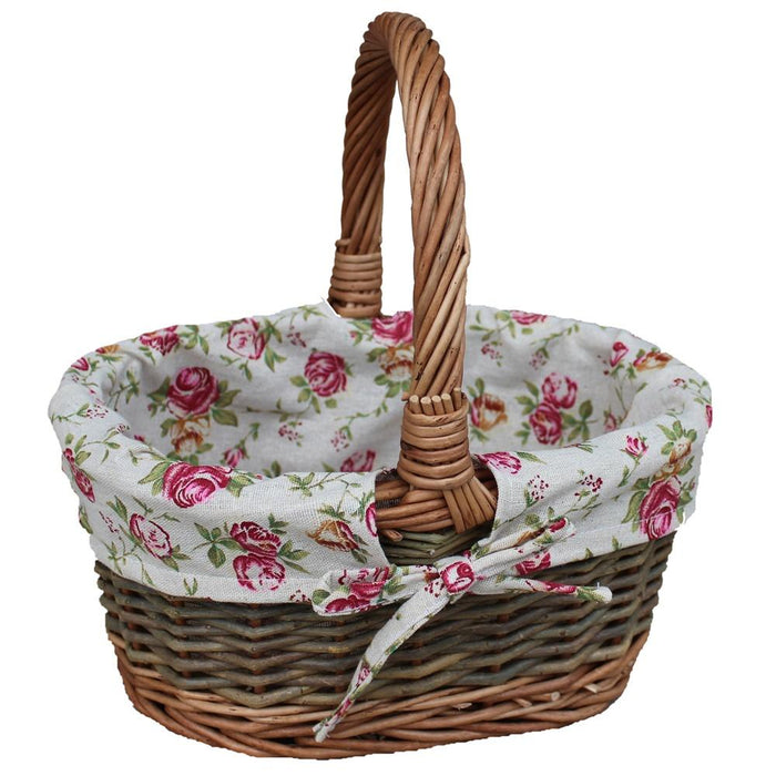 The Willow Basket Garden Rose Cotton Lined Country Oval Wicker Shopping Baskets