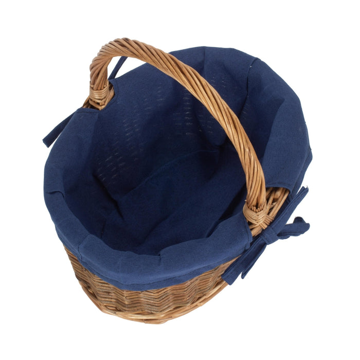 The Willow Basket Blue Lined Country Oval Wicker Shopping Basket