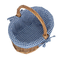 The Willow Basket Blue Checked Lined Country Oval Wicker Shopping Basket