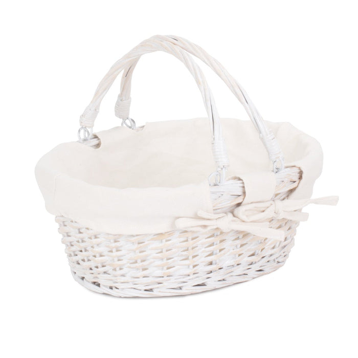 White Swing Handle Wicker Shopper with White Lining