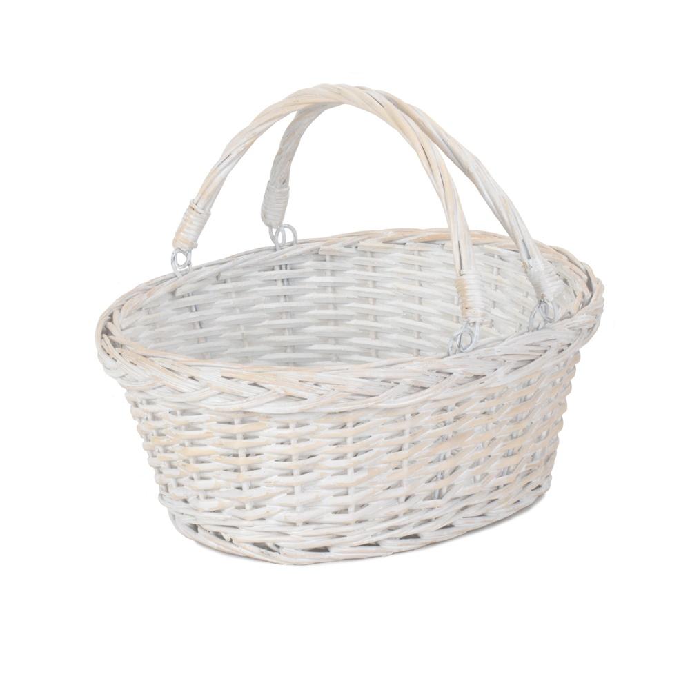 White Swing Handle Wicker Shopping Basket
