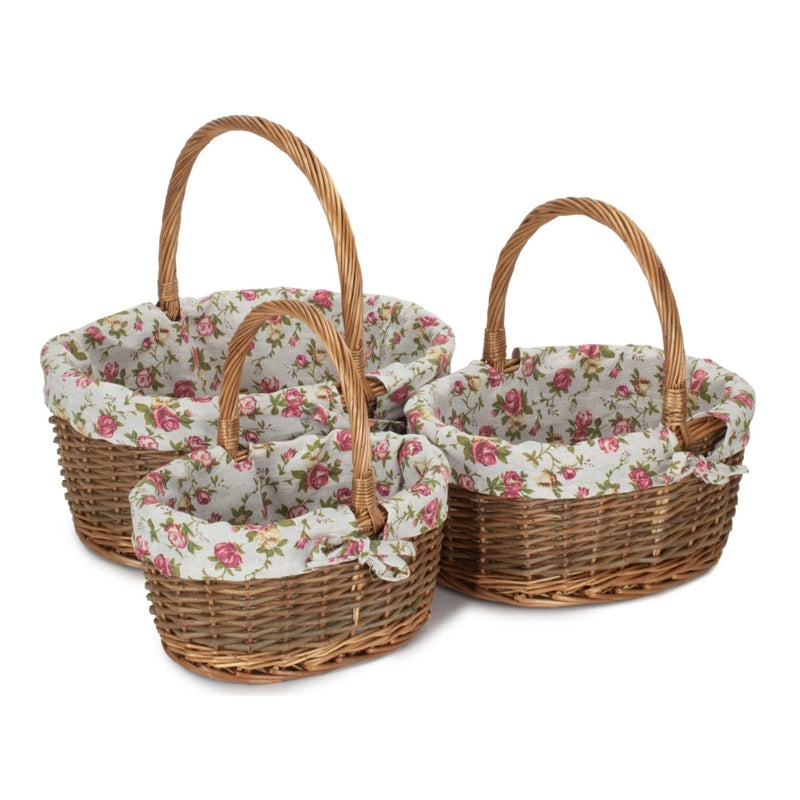 Oval Unpeeled Willow Shopping Basket With Garden Rose Lining