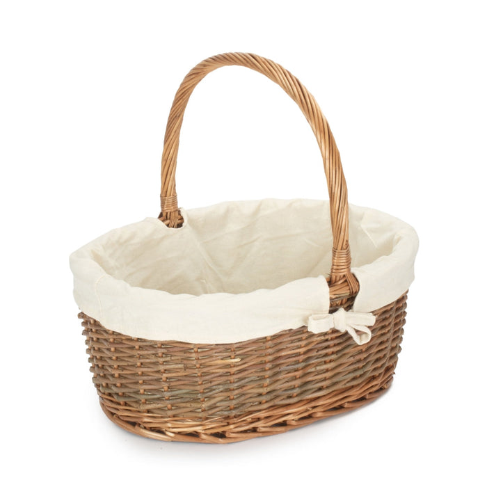 The Willow Basket Oval Unpeeled Willow Shopping Basket With White Lining